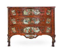 A NORTH ITALIAN POLYCHROME DECORATED SERPENTINE COMMODE MID 18TH CENTURY