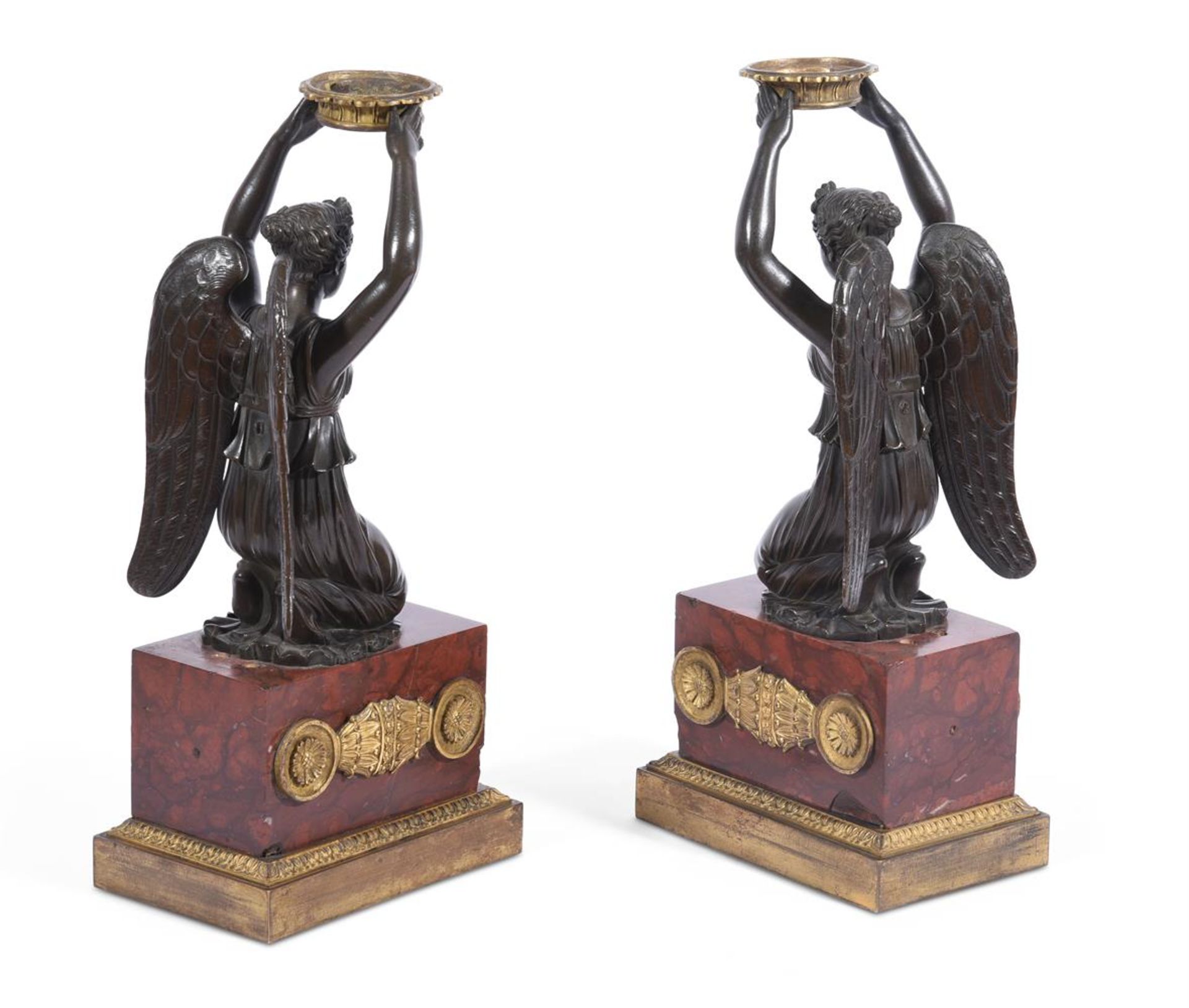A PAIR OF FRENCH BRONZE FIGURAL MANTLE GARNITURE, EARLY 19TH CENTURY - Image 4 of 4