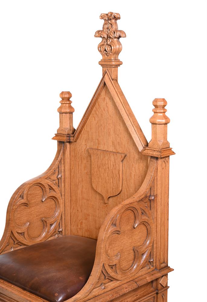 A PAIR OF CARVED OAK THRONE CHAIRSIN GOTHIC REVIVAL TASTE, LATE 19TH/ EARLY 20TH CENTURY - Image 2 of 2