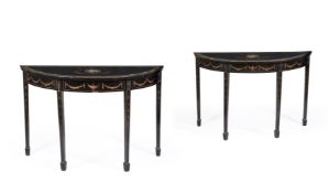 A PAIR OF GEORGE III BLACK PAINTED PIER TABLES, LATE 18TH CENTURY