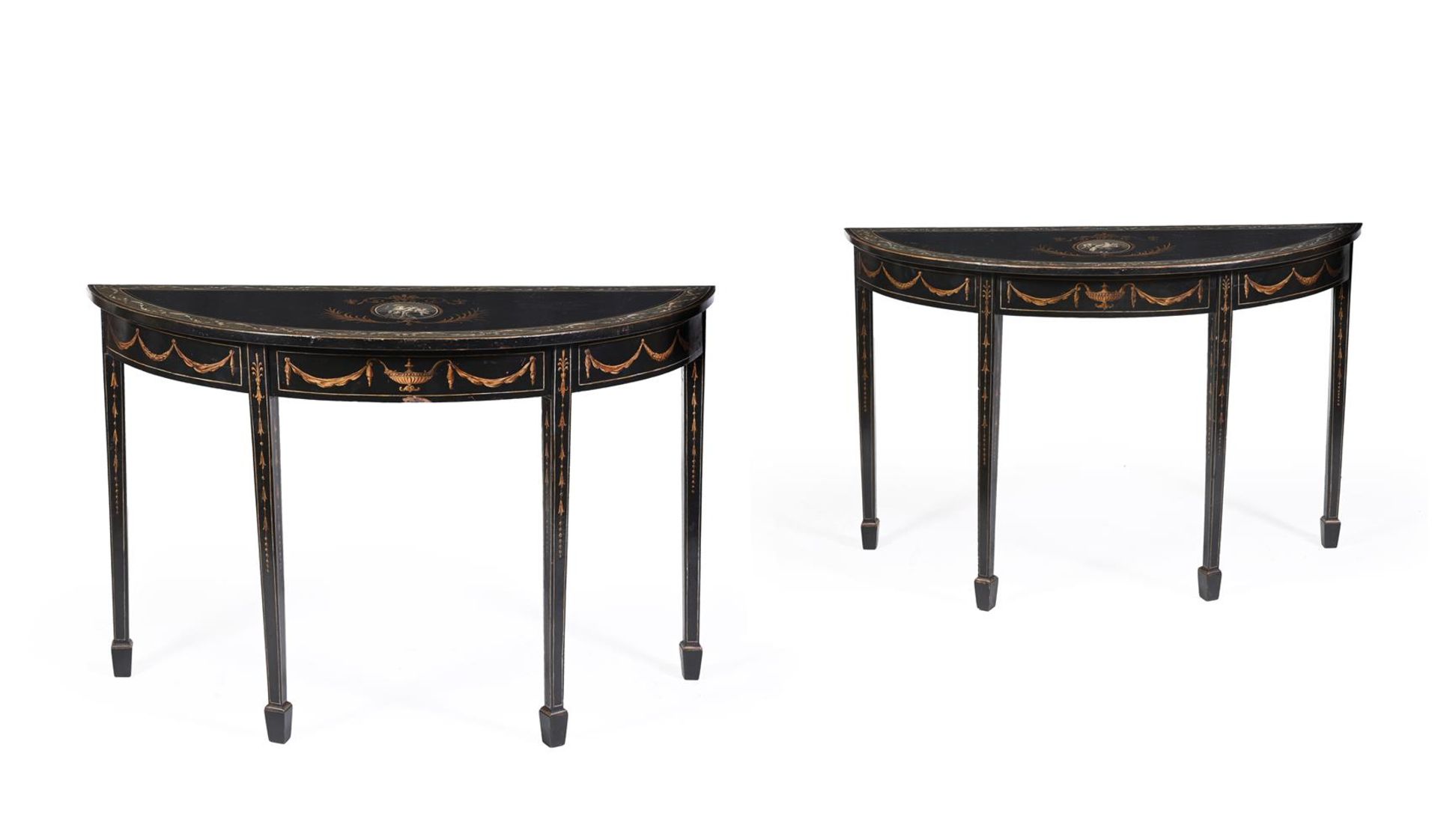 A PAIR OF GEORGE III BLACK PAINTED PIER TABLES, LATE 18TH CENTURY