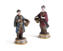 A PAIR OF CONTINENTAL PORCEAIN MODELS OF CHINESE FIGURESLATE 19TH CENTURYModelled wearing Chinese