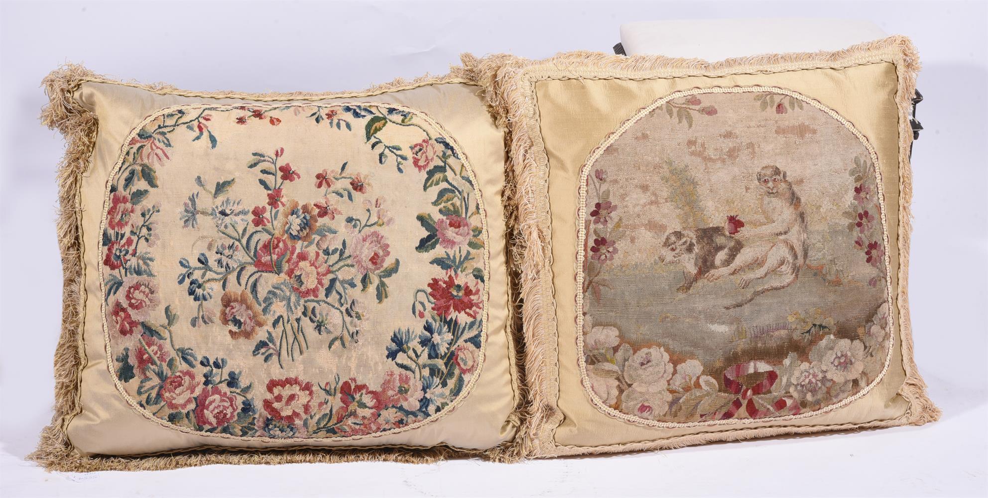 SIX LARGE CUSHIONS INCORPORATING 18TH CENTURY TAPESTRY AND LATER FABRIC - Image 4 of 4