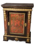 Y A NAPOLEON III BRASS MARQUETRY AND SCARLET TORTOISESHELL SIDE CABINET, LATE 19TH CENTURY