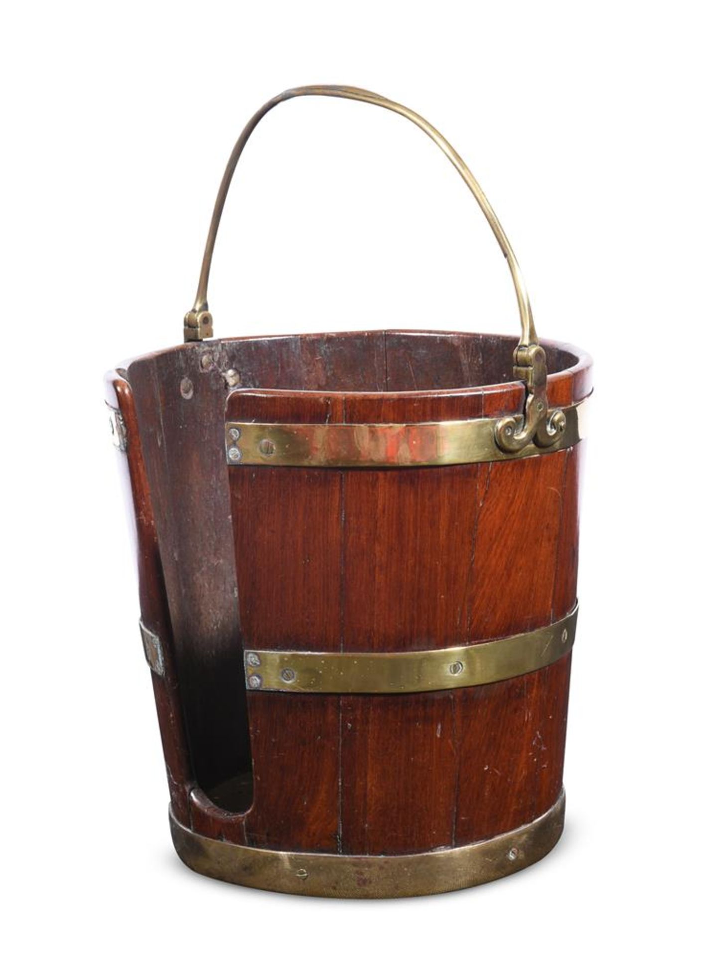 A GEORGE III MAHOGANY AND BRASS BOUND PLATE BUCKET, LATE 18TH CENTURY