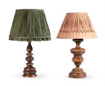 A TURNED WOOD AND GILT PAINTED BALUSTER LAMP MODERN