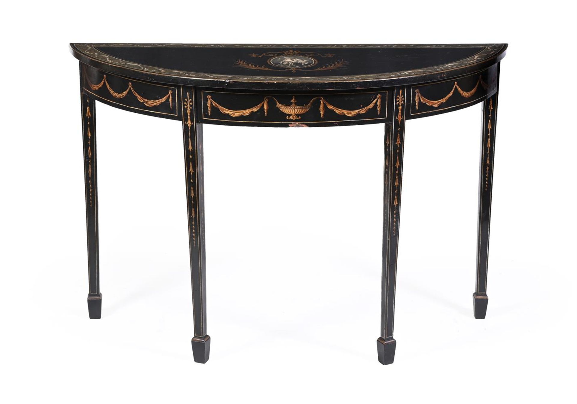 A PAIR OF GEORGE III BLACK PAINTED PIER TABLES, LATE 18TH CENTURY - Image 3 of 7