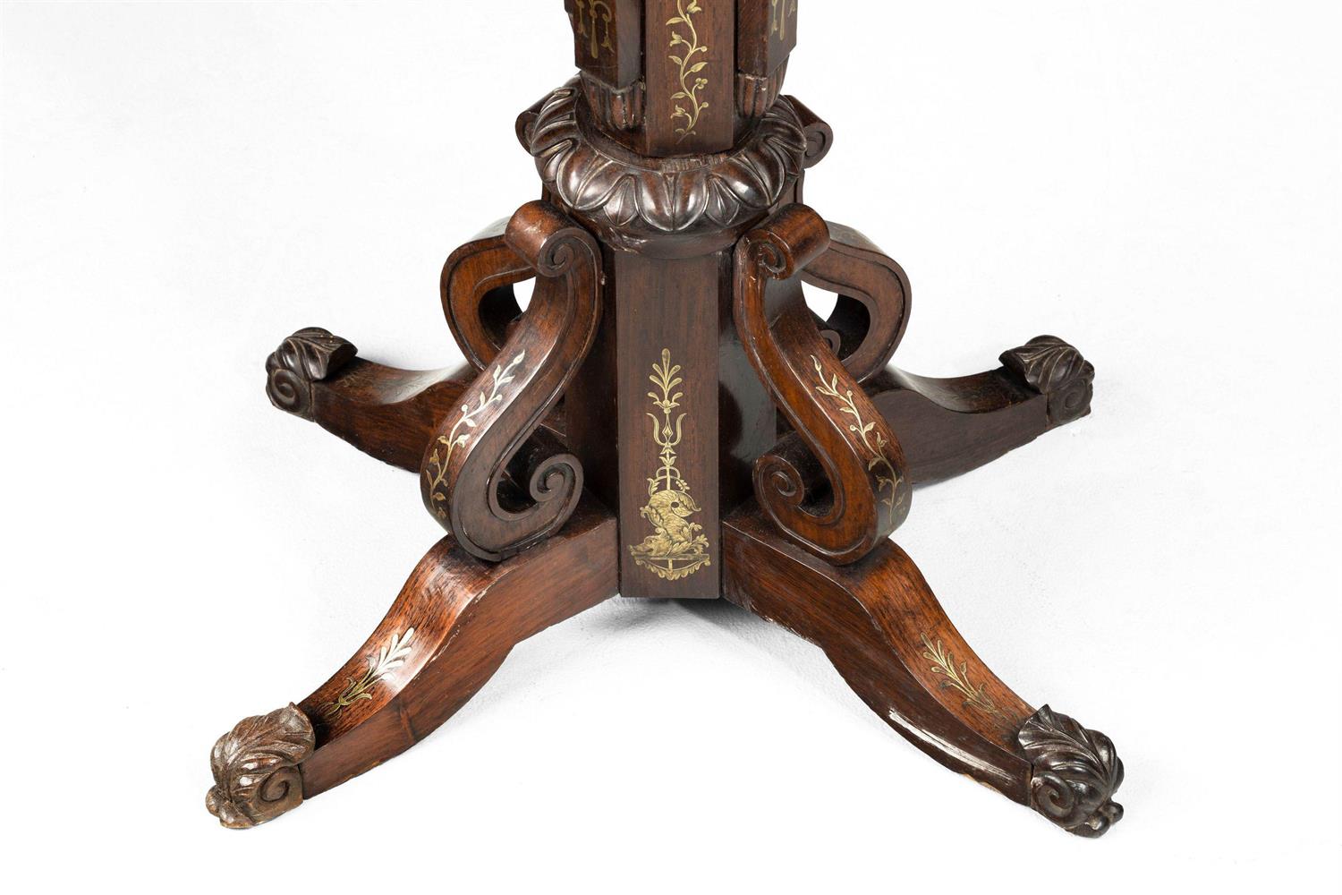 Y AN EARLY VICTORIAN BRASS-INLAID ROSEWOOD PEDESTAL JARDINIERE STAND, MID 19TH CENTURY - Image 3 of 5