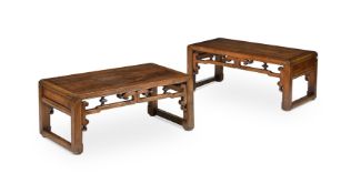 A PAIR OF CHINESE WALNUT AND ELM LOW TABLES