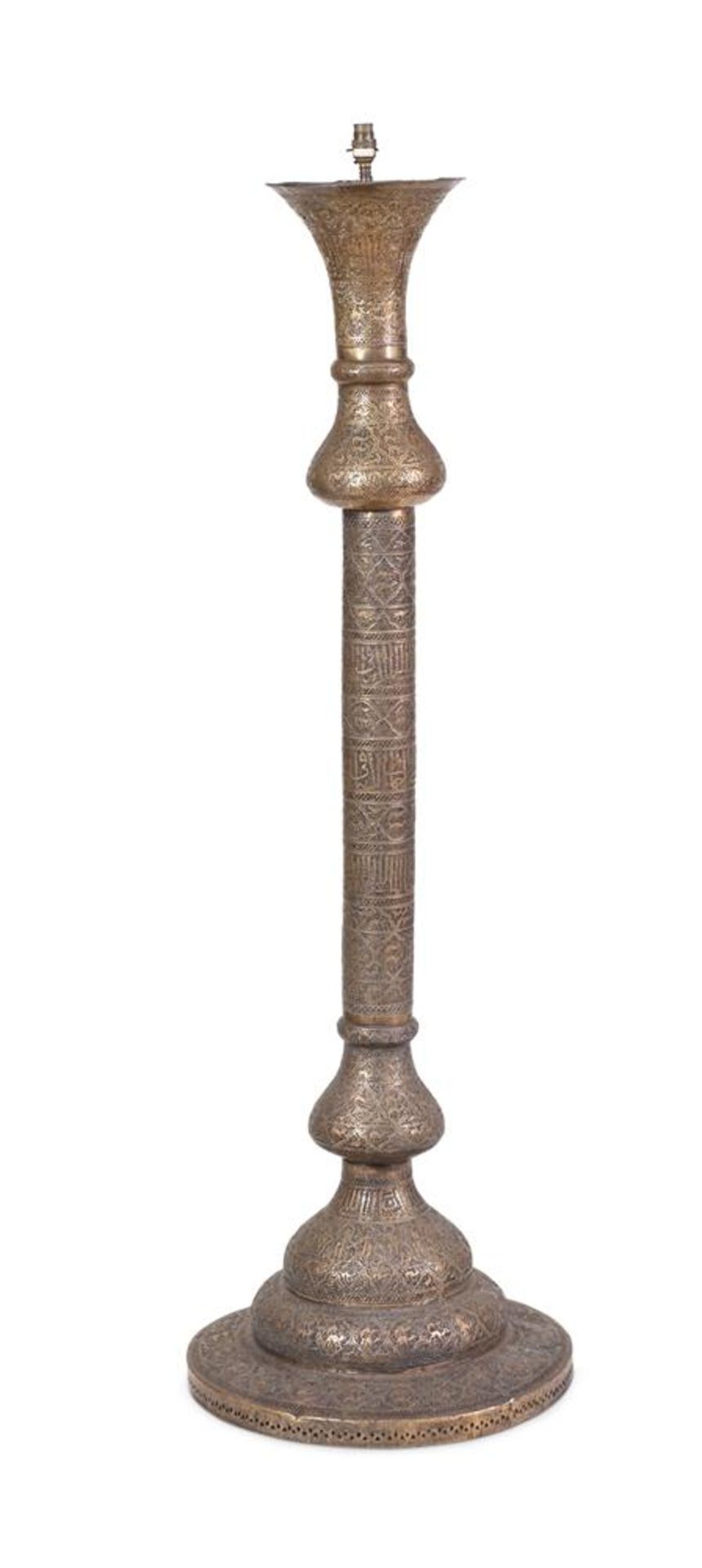 A BRASS STANDARD LAMP, 19TH/ 20TH CENTURY, SYRIA