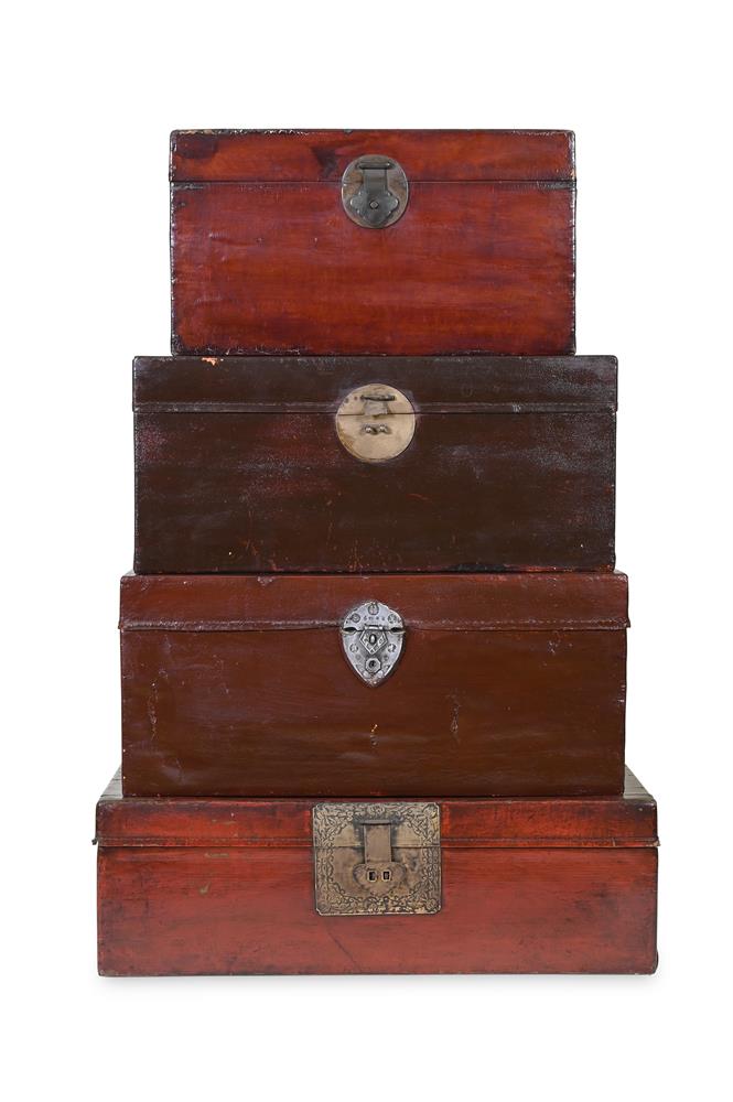 FOUR CHINESE LACQUERED TRUNKS, 19TH AND 20TH CENTURY