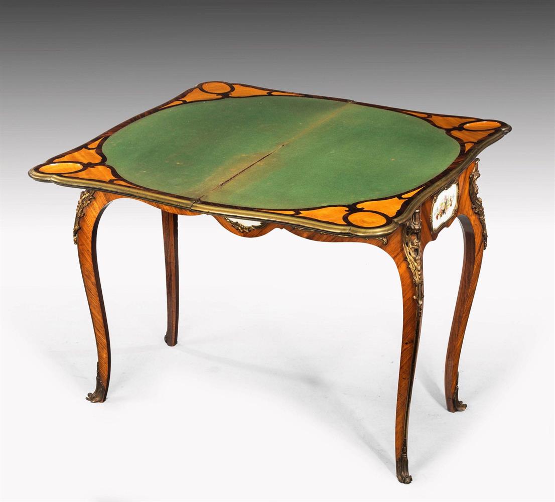 Y AN EARLY VICTORIAN PORCELAIN AND GILT BRONZE MOUNTED TULIPWOOD CARD TABLE BY G J MORANT - Image 8 of 9