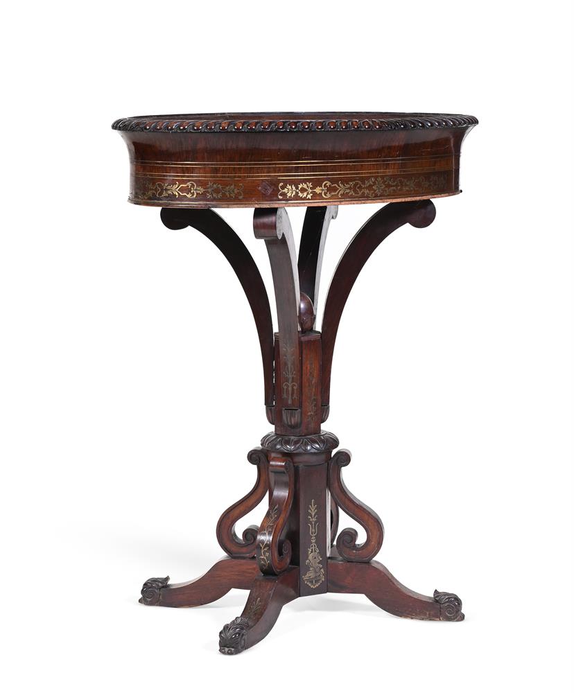 Y AN EARLY VICTORIAN BRASS-INLAID ROSEWOOD PEDESTAL JARDINIERE STAND, MID 19TH CENTURY - Image 2 of 5