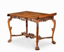 Y A FRENCH ENGRAVED AND MOTHER OF PEARL INLAID BEECH CENTRE TABLE