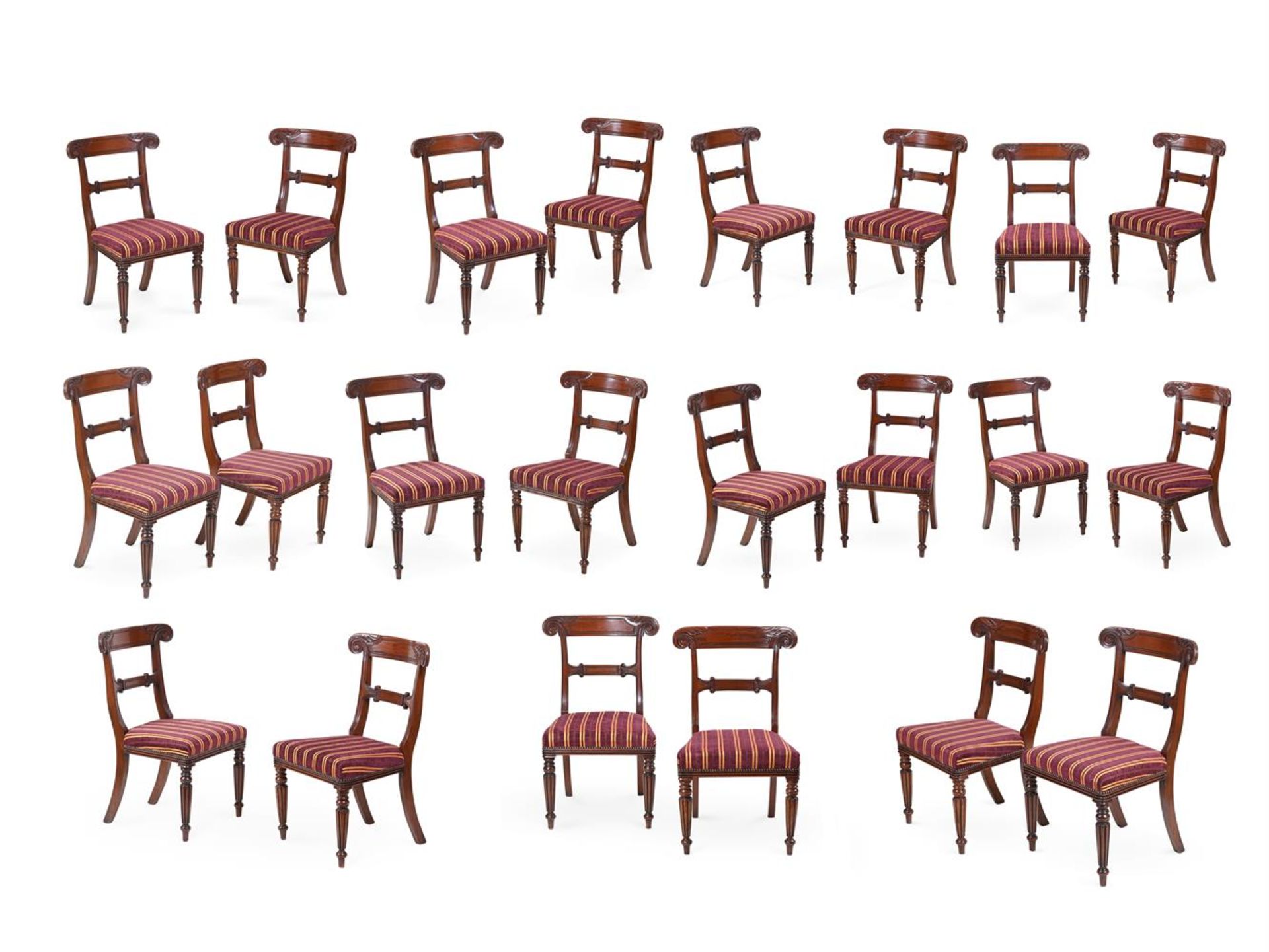 A SET OF TWENTY-TWO MAHOGANY AND UPHOLSTERED DINING CHAIRS 20TH CENTURY