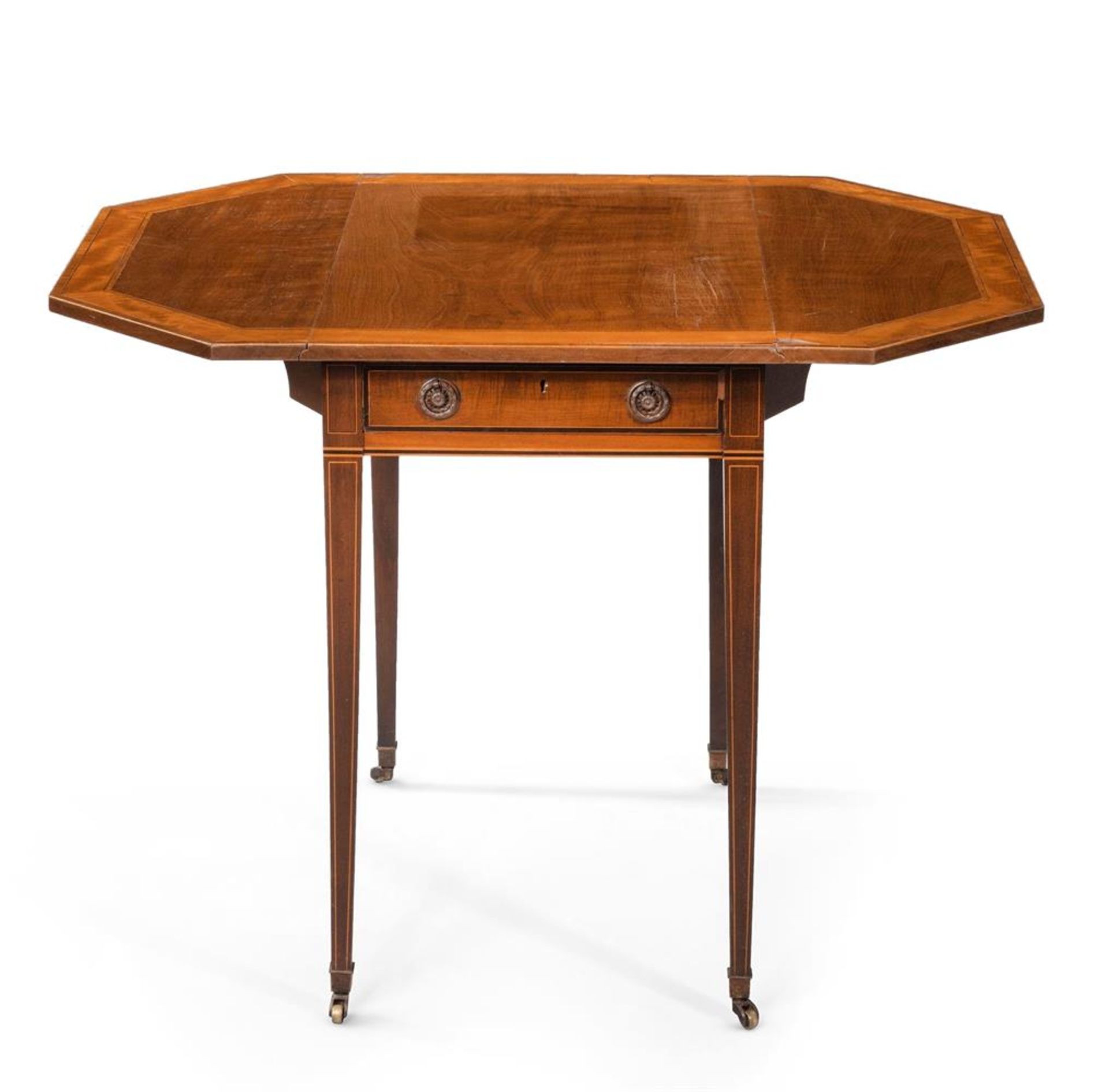 Y A MATCHED PAIR OF MAHOGANY, SATINWOOD AND TULIPWOOD PEMBROKE TABLES BY GILLOWS OF LANCASTER - Image 2 of 5