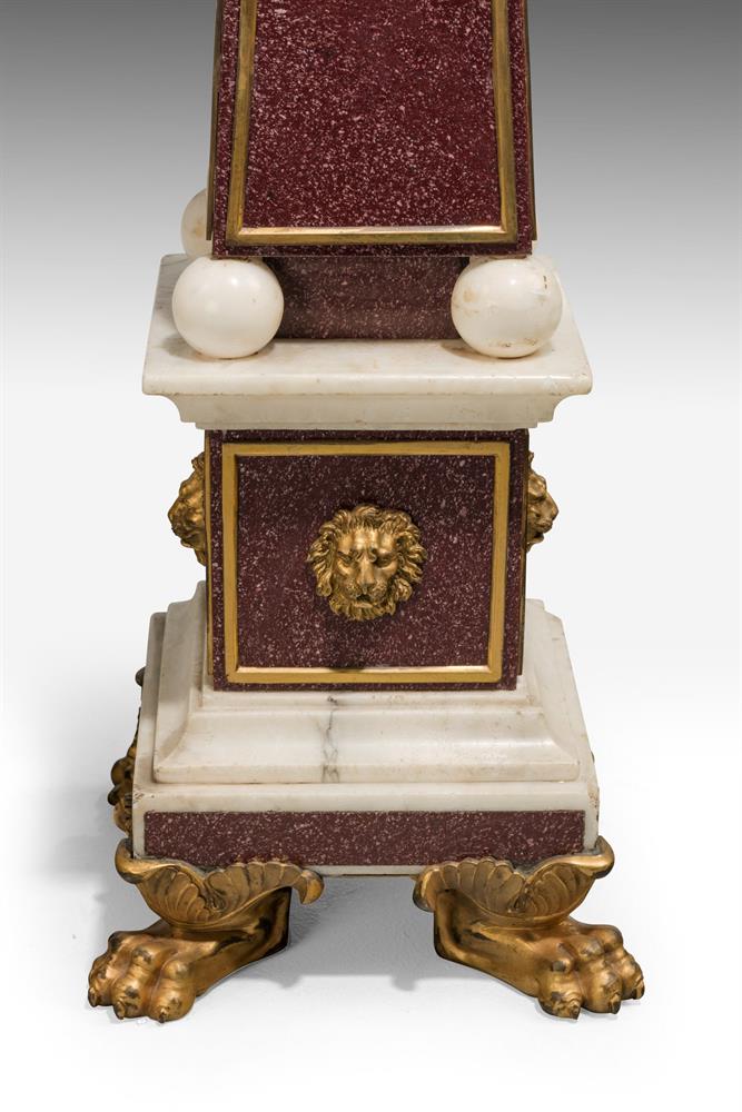 A PAIR OF ORMOLU MOUNTED RED PORPHYRY AND WHITE MARBLE OBELISKS, 19TH CENTURY - Image 4 of 5