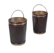 A PAIR OF MAHOGANY AND BRASS BOUND PEAT BUCKETS IN GEORGE III STYLE