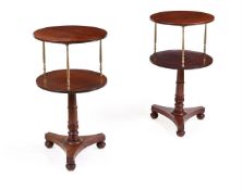 A PAIR OF WILLIAM IV MAHOGANY AND BRASS MOUNTED DUMB-WAITERS IN THE MANNER OF GILLOWS, CIRCA 1815