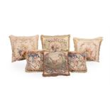 SIX LARGE CUSHIONS INCORPORATING 18TH CENTURY TAPESTRY