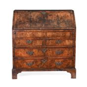 A WALNUT AND FEATHER-BANDED BUREAU, 18TH CENTURY AND LATER