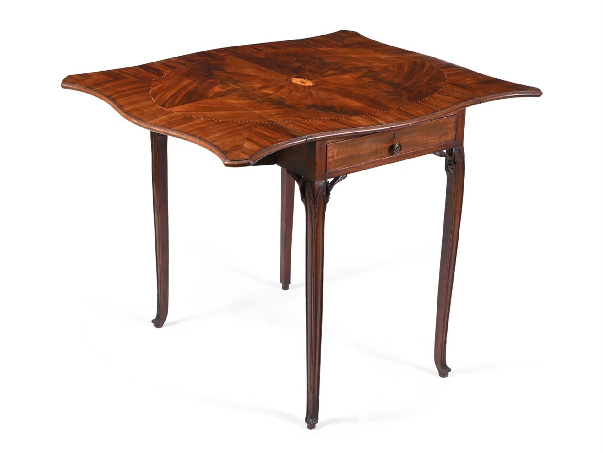 A GEORGE III MAHOGANY AND INLIAD 'BUTTERFLY' PEMBROKE TABLE, LATE 18TH CENTURY