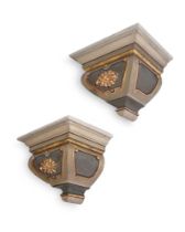 A PAIR OF PAINTED PINE WALL BRACKETS IN AN ARCHITECTURAL STYLE
