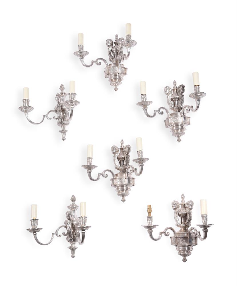 A SET OF SIX WHITE METAL TWO BRANCH WALL LIGHTS - Image 2 of 5