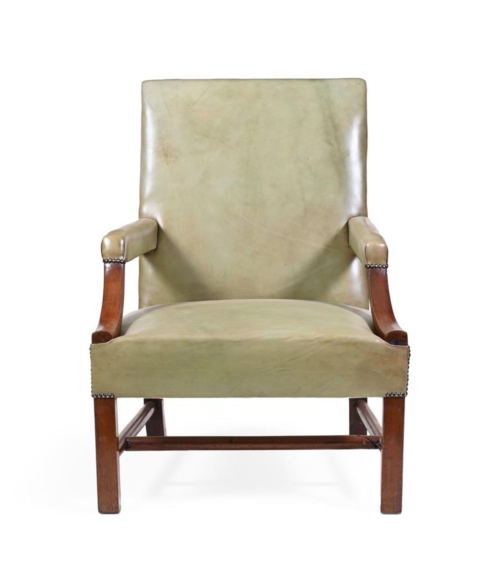 A GEORGE II WALNUT, MAHOGANY AND LEATHER UPHOLSTERED 'GAINSBOROUGH' ARMCHAIR, LATE 18TH CENTURY - Image 2 of 2