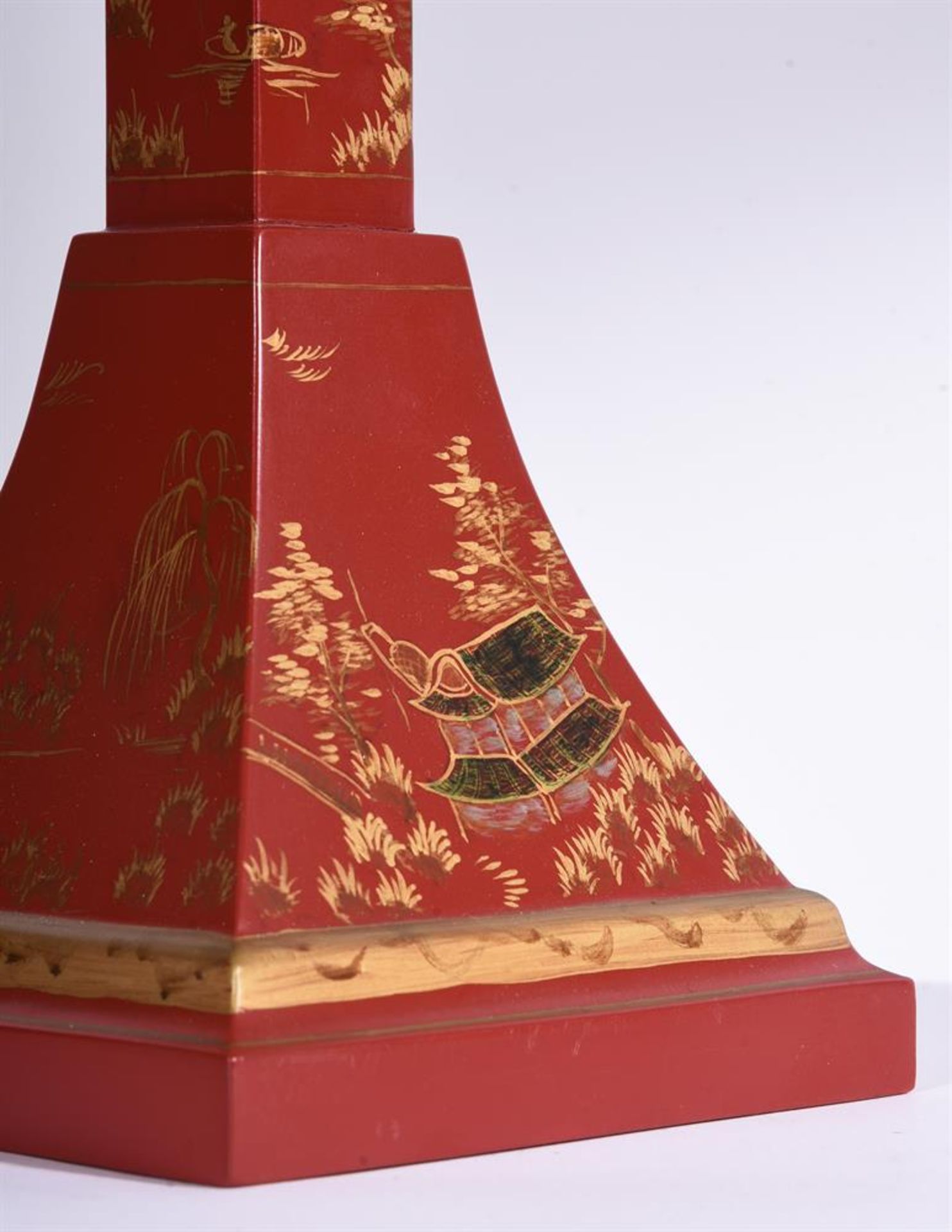 A PAIR OF CHINESE JAPANNED SQUARE SECTION LAMPS - Image 2 of 3