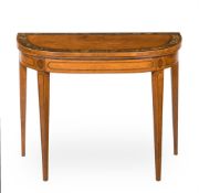 Y A GEORGE III SATINWOOD AND POLYCHROME PAINTED CARD TABLE, CIRCA 1790