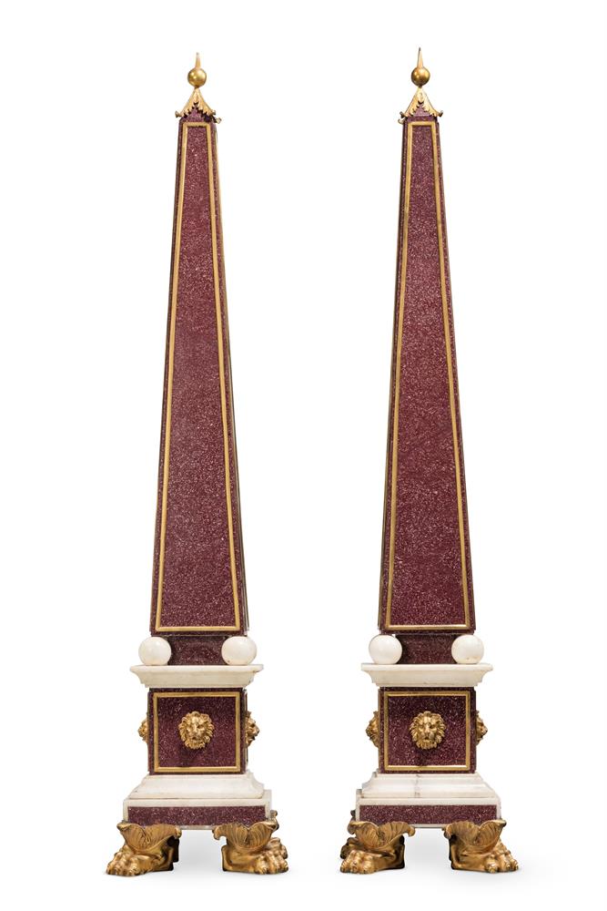 A PAIR OF ORMOLU MOUNTED RED PORPHYRY AND WHITE MARBLE OBELISKS, 19TH CENTURY - Image 3 of 5