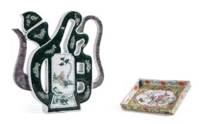 A CHINESE FAMILLE VERTE TEAPOT AND COVER