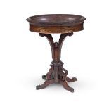 Y AN EARLY VICTORIAN BRASS-INLAID ROSEWOOD PEDESTAL JARDINIERE STAND, MID 19TH CENTURY