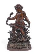TWO CAST IRON STICK STANDS DEPICTING HERCULES WRESTLING A SERPENT LATE 19TH CENTURY