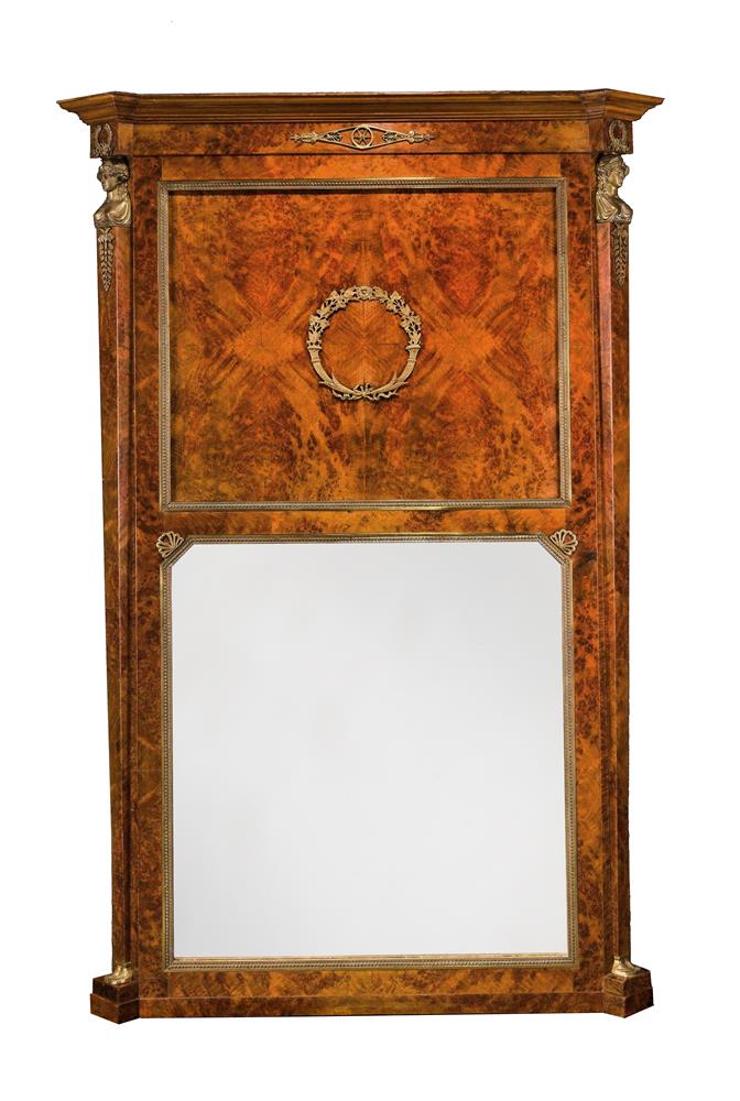 A FRENCH GILT METAL MOUNTED THUYA WOOD PIER MIRROR, 19TH CENTURY