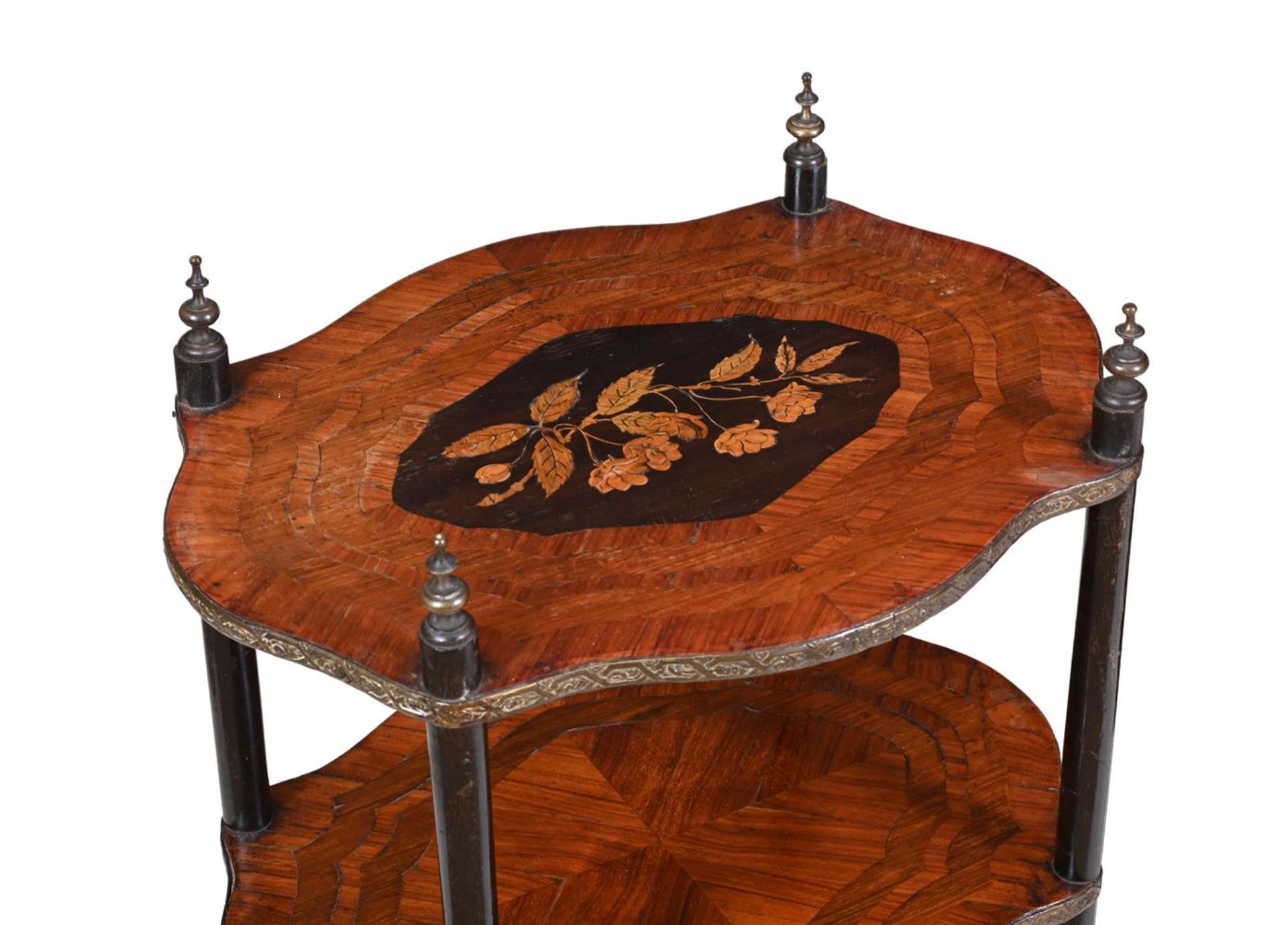 Y A PAIR OF LATE VICTORIAN TULIPWOOD, EBONISED AND MARQUETRY ETAGÈRES, LATE 19TH CENTURY - Bild 2 aus 2