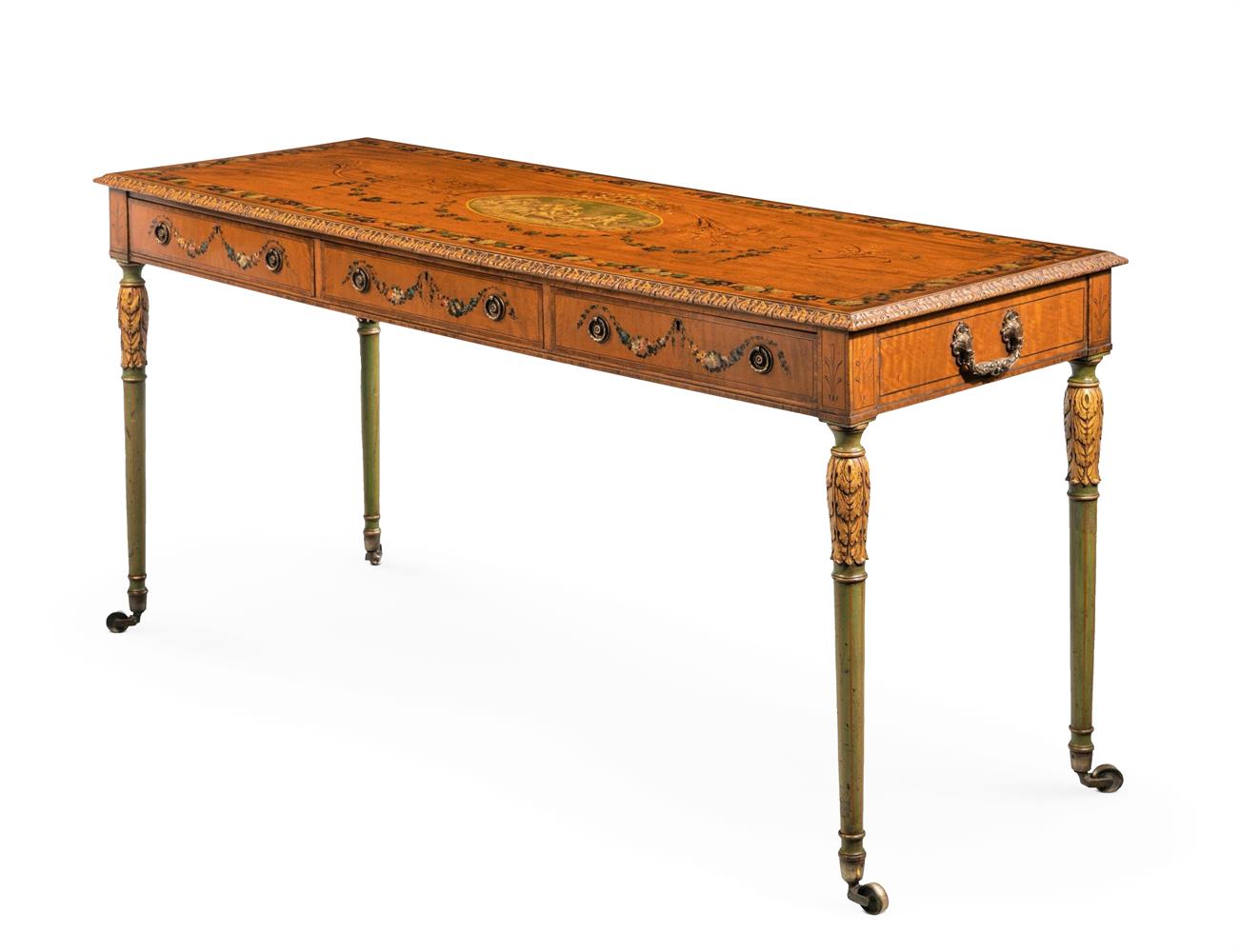 Y AN UNUSUAL SATINWOOD AND PAINTED CENTRE OR SIDE TABLE, LATE 19TH/ 20TH CENTURY