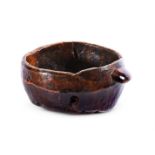 A CARVED WOOD, TWO HANDLED BOWL 17TH/ 18TH CENTURY