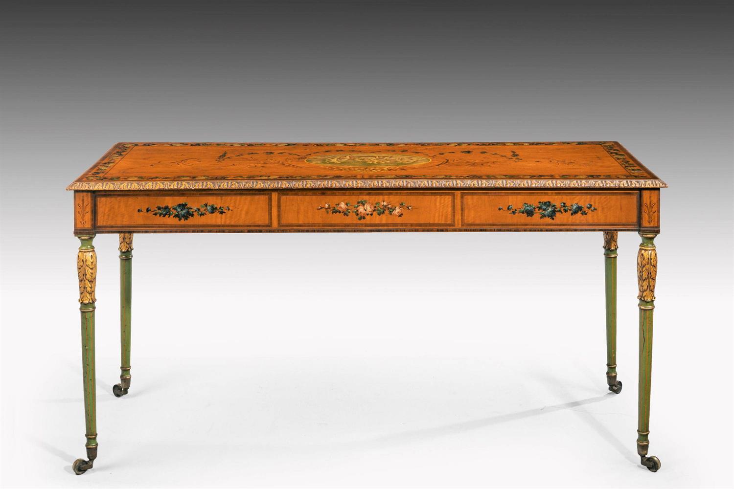 Y AN UNUSUAL SATINWOOD AND PAINTED CENTRE OR SIDE TABLE, LATE 19TH/ 20TH CENTURY - Image 4 of 9