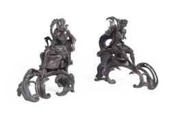 A PAIR OF FRENCH BRONZE CHENETS IN MID 18TH CENTURY STYLE