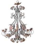 A PAINTED AND GILT METAL TEN LIGHT CHANDELIER
