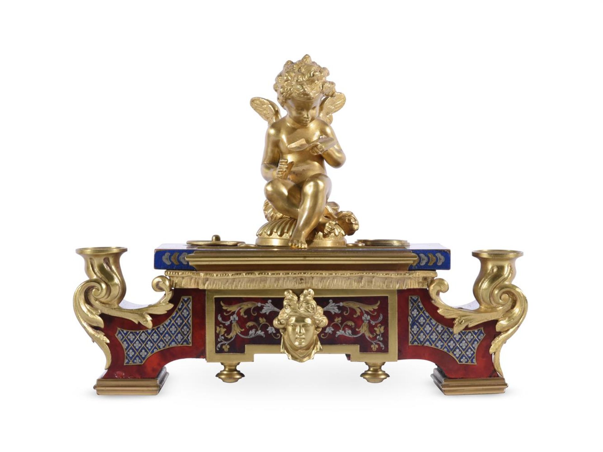Y A FRENCH FAUX TORTOISHELL AND GILT METAL MOUNTED INK STAND IN BOULLE STYLE LATE 19TH CENTURY - Bild 2 aus 4