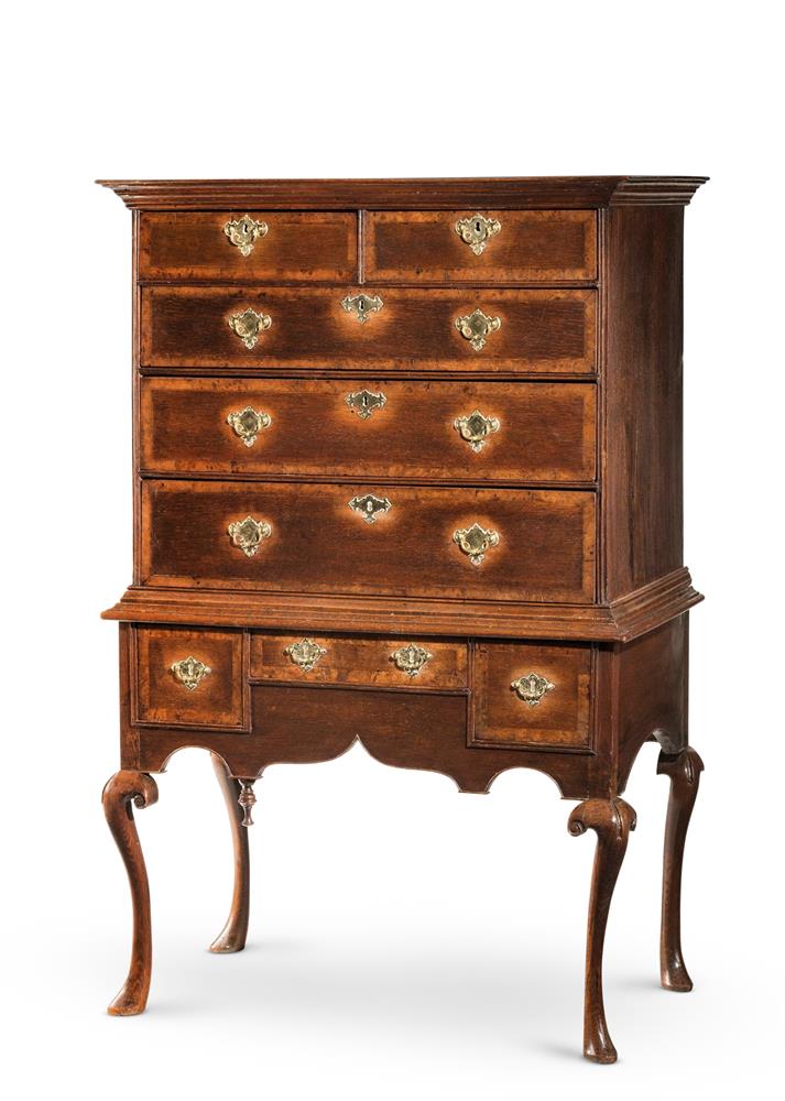 A GEORGE II OAK AND BURR WALNUT BANDED CHEST ON STAND, MID 18TH CENTURY - Image 2 of 5