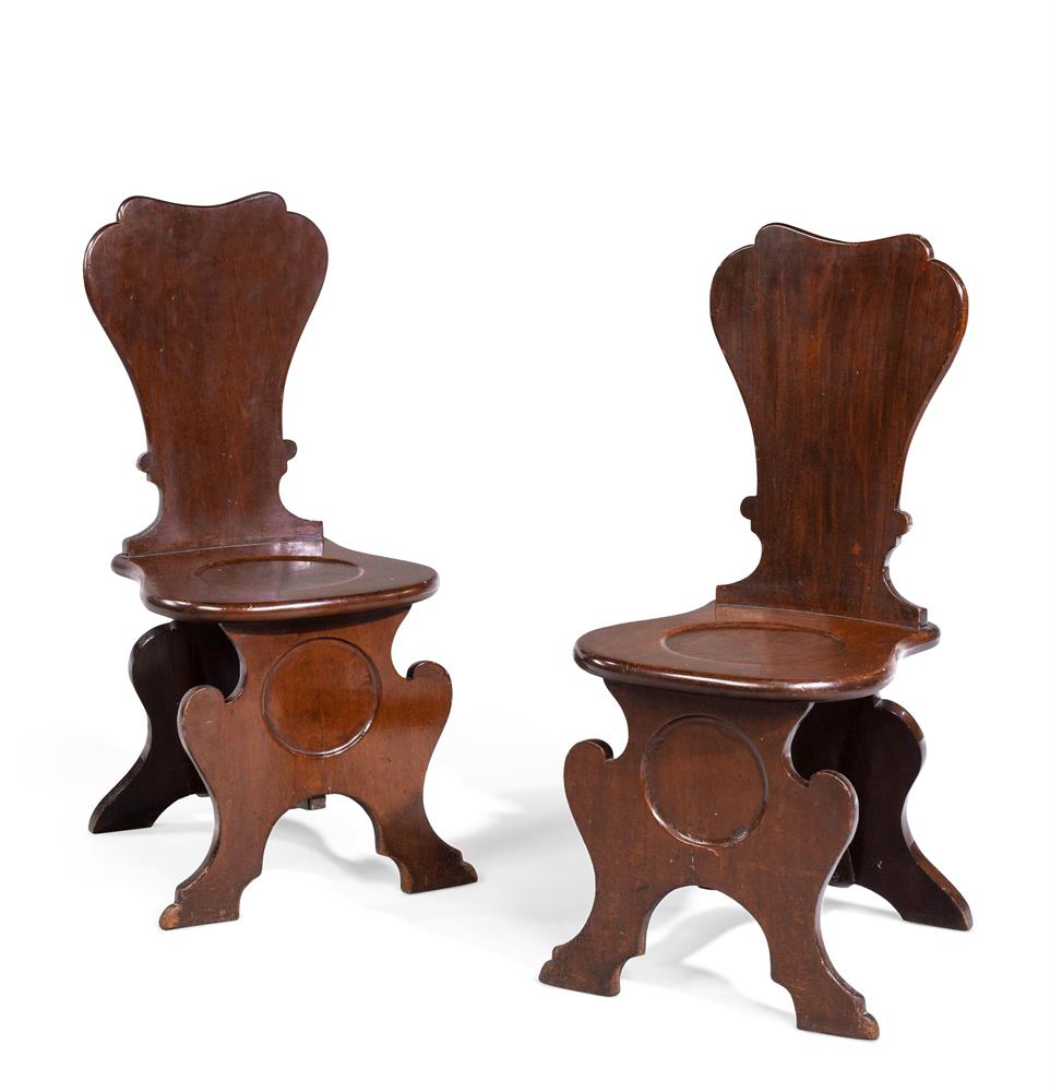 A SET OF FOUR GEORGE II MAHOGANY HALL CHAIRS, MID 18TH CENTURY - Image 2 of 4