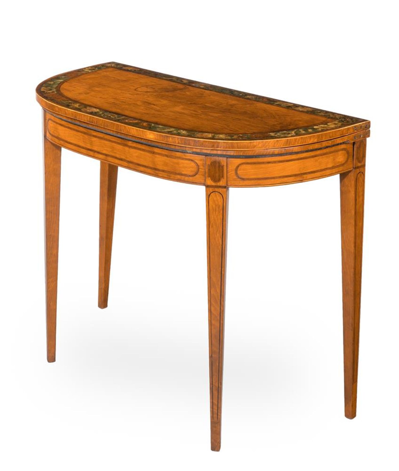 Y A GEORGE III SATINWOOD AND POLYCHROME PAINTED CARD TABLE, CIRCA 1790 - Bild 2 aus 5