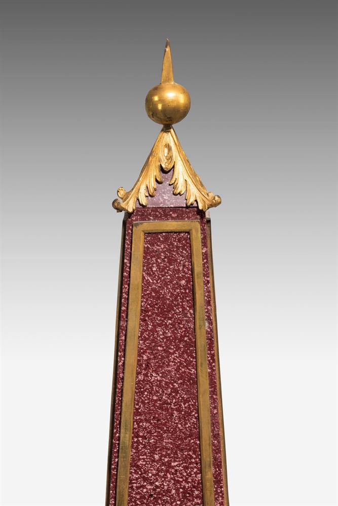 A PAIR OF ORMOLU MOUNTED RED PORPHYRY AND WHITE MARBLE OBELISKS, 19TH CENTURY - Image 5 of 5