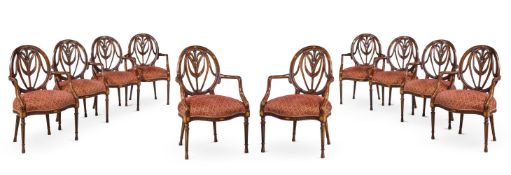 A SET OF TEN MAHOGANY ARMCHAIRS, 20TH CENTURY