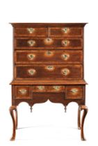A GEORGE II OAK AND BURR WALNUT BANDED CHEST ON STAND, MID 18TH CENTURY