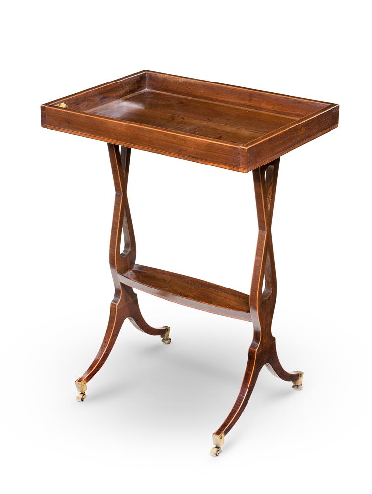 Y A GEORGE III MAHOGANY AND LINE INLAID VIDE POCHE OR GALLERIED 'END TABLE' CIRCA 1800